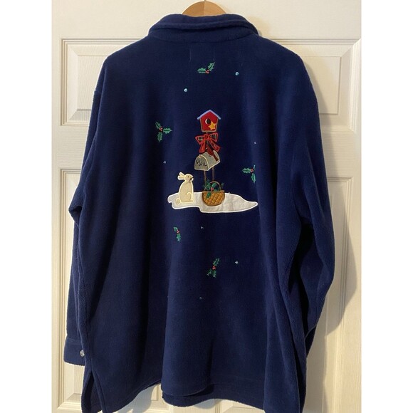 Quacker factory Blue Fleece Christmas Button up Jacket size 3X embroidered,beads - Picture 8 of 13